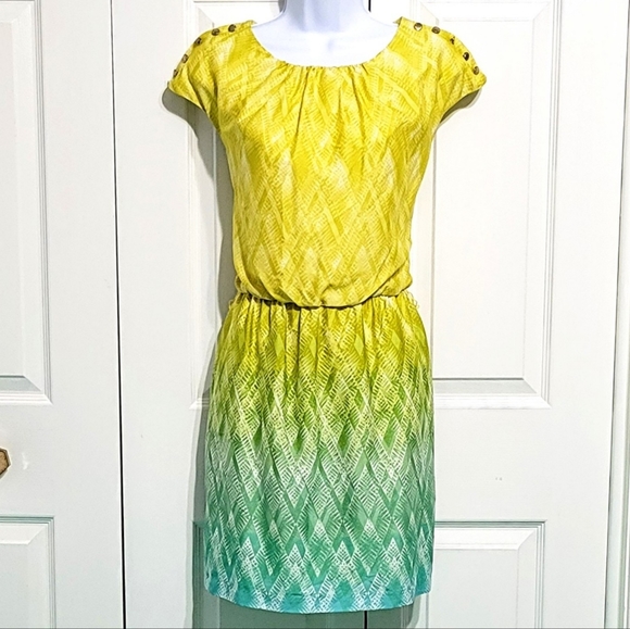 Guess Dresses & Skirts - GUESS Dress Yellow Embellished Turquoise Ombre